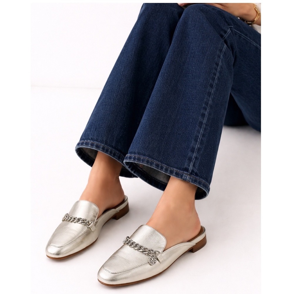 TORY BURCH‎ Mini Benton Leather Loafer Slide in Gold Size 6